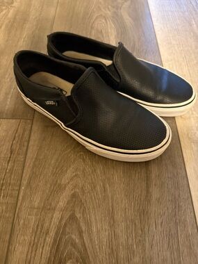 Vans Black Perforated Leather Slip-On Sneakers